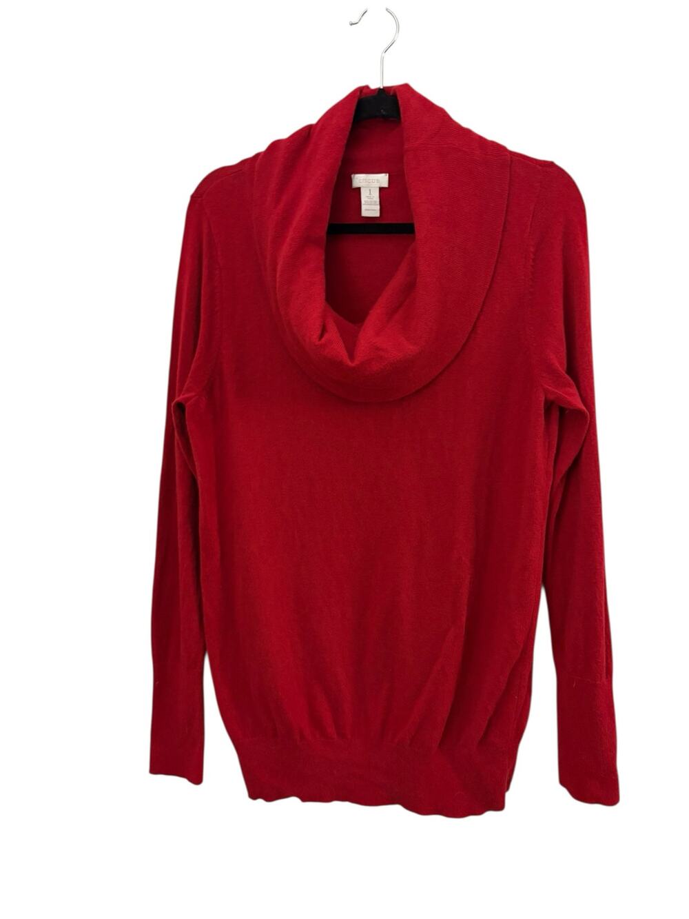 Chicos Cowl Neck Knit Sweater Medium Cotton Rabbit Hair Blend Red Long Line 8